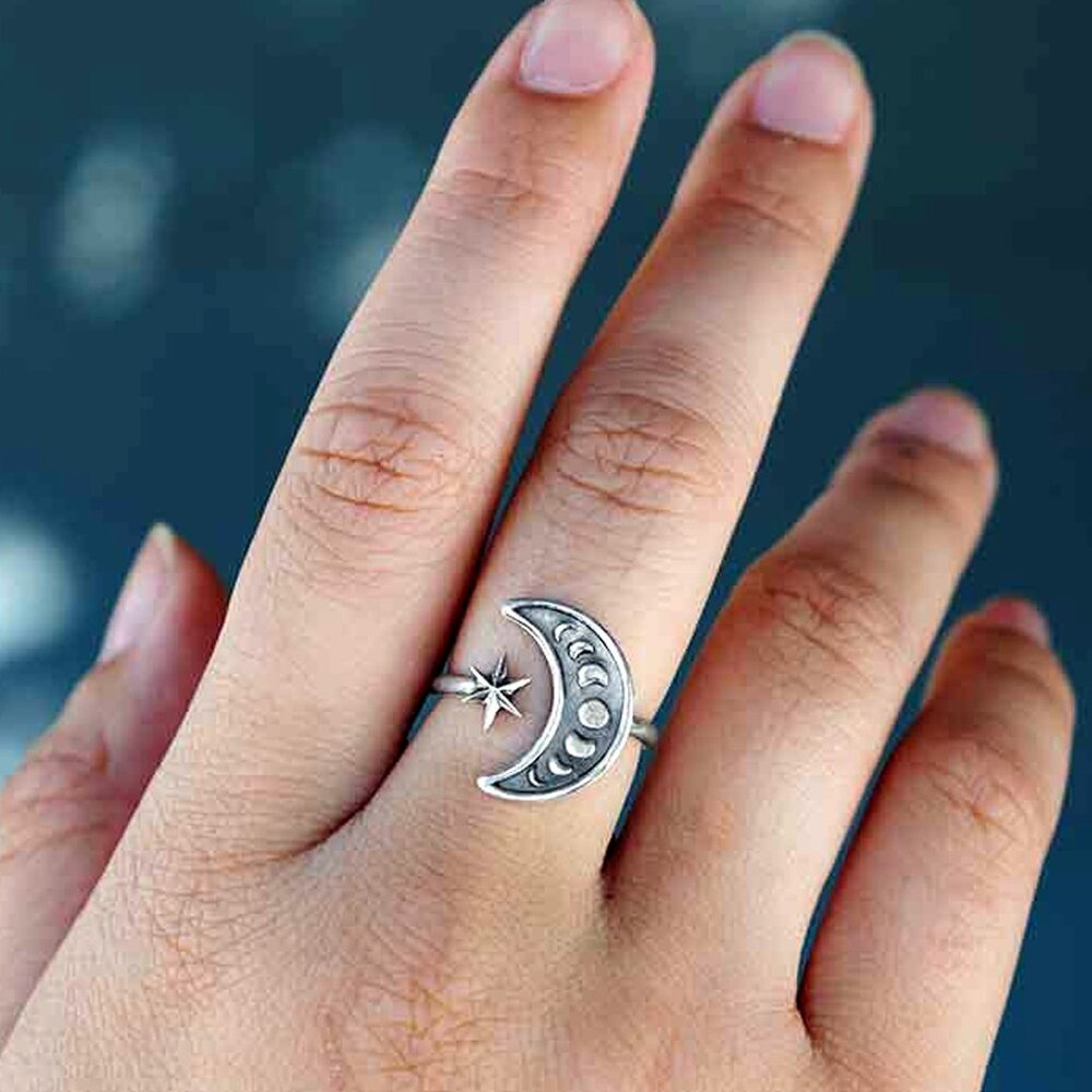Sterling Silver Adjustable Moon Phase Ring - image 2